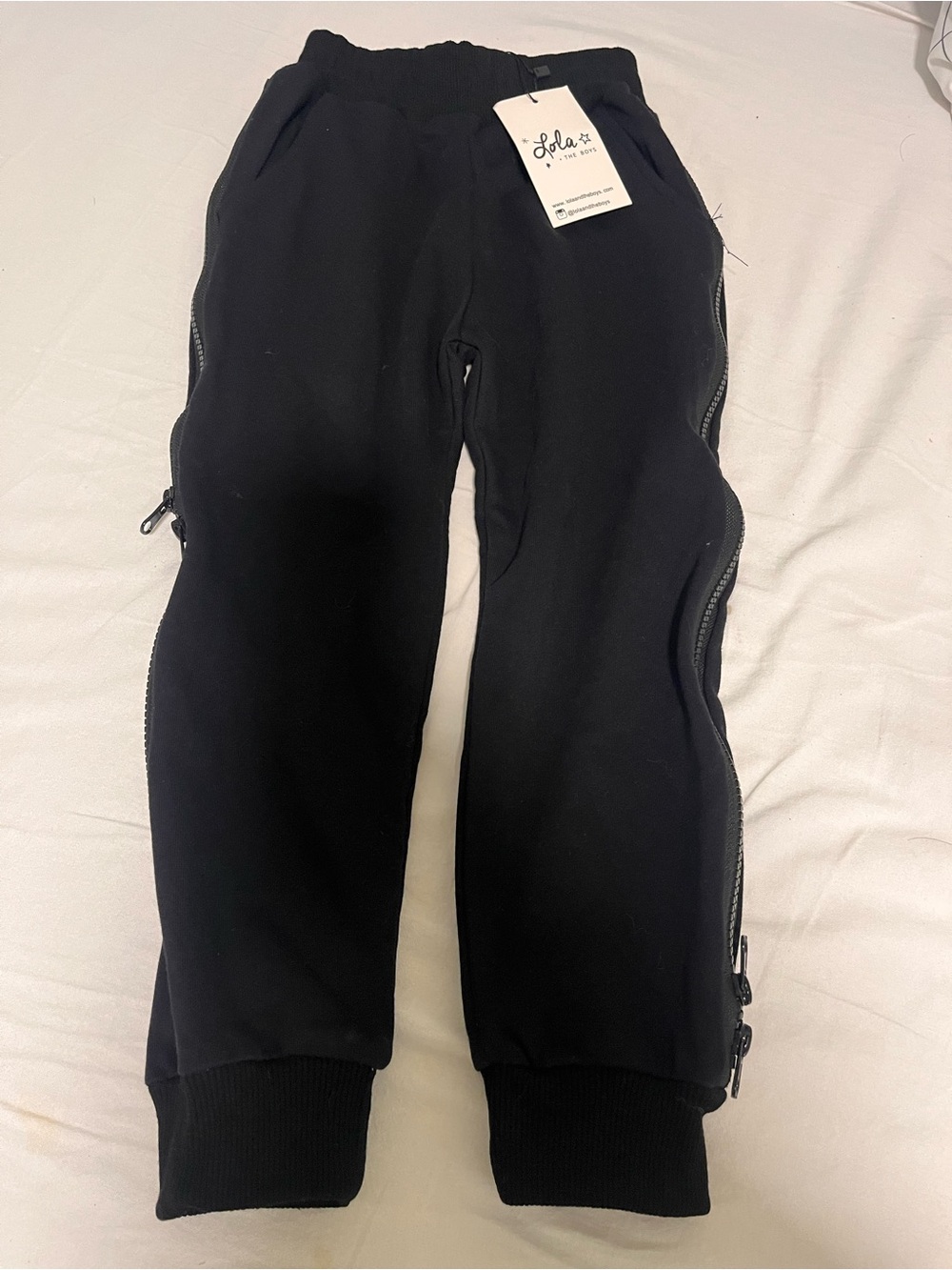 Lola + The Boys Black Kids Zip-Trim Joggers with Side Zippers